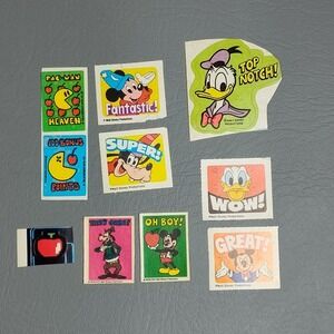 Vintage Sticker & Stamp Lot Mix Scratch N Sniff Pac Man Disney Mickey Goofy Duck
